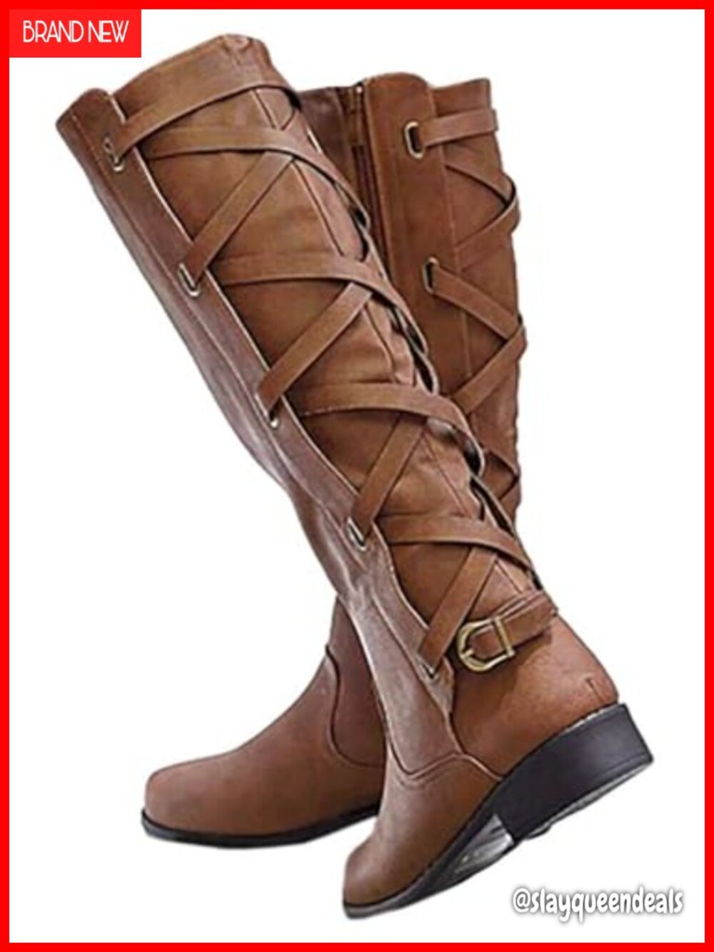 Women's Knee High Riding Boots Lace Up Low Heel Equestrian Winter Shoes
